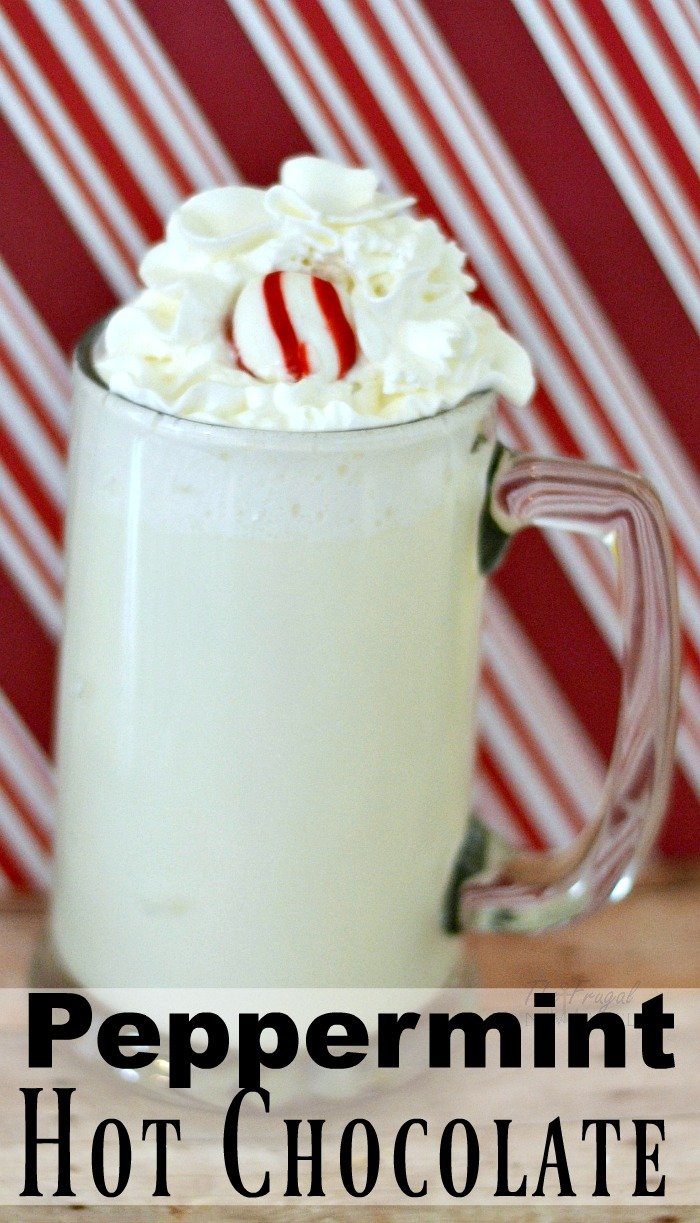 This peppermint white hot chocolate recipe is easy and addicting! It can be made in less than 3 minutes! #hotchocolate #FrugalNavyWife #Chocolates #whitehotchocolate #peppermint #pepperminthotchocolate #peppermintrecipes #hotchocolaterecipe #easyrecipe