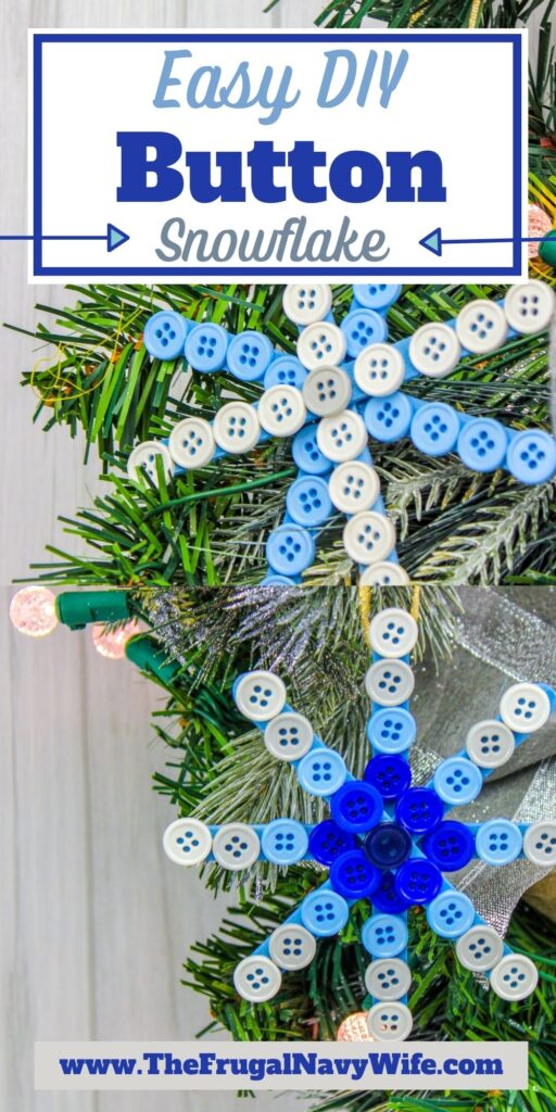 This Button Snowflake is a fun craft project that allows children to create unique and beautiful snowflake designs using buttons. #frugalnavywife #wintercraft #popsiclestickcraft #snowflakecraft #easykidscraft | Popsicle Stick Crafts | Button Snowflakes | Popsicle Stick Snowflakes | Easy Kids Crafts | Easy Winter Crafts |